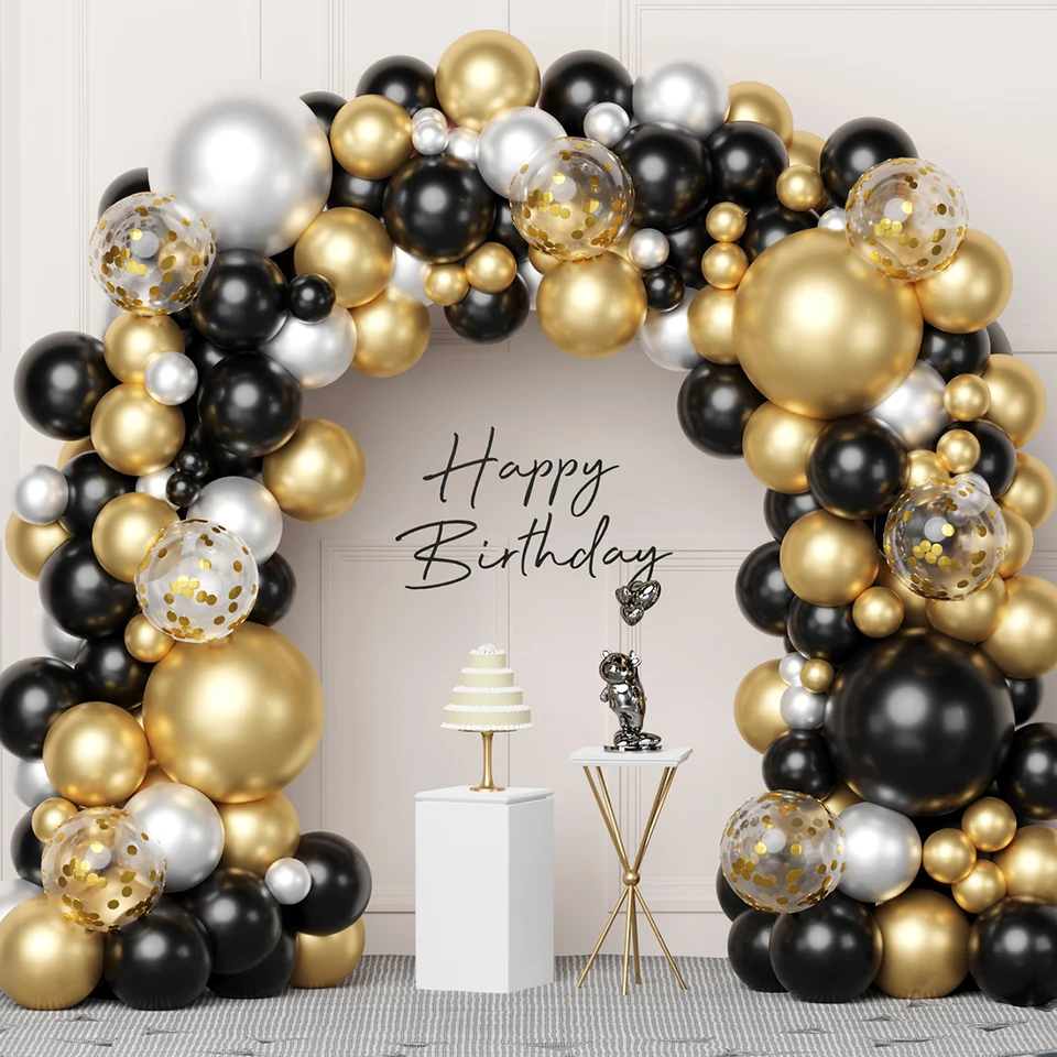 Black Gold Balloon Garland Arch Party Decoration Kit