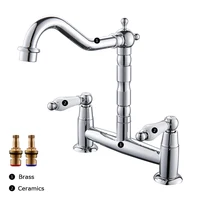 Kitchen Ceramic Handle Faucet European Style Full Brass Retro Double Hole Two Handle Bathroom Basin Faucet Kitchen Sink Faucet 2