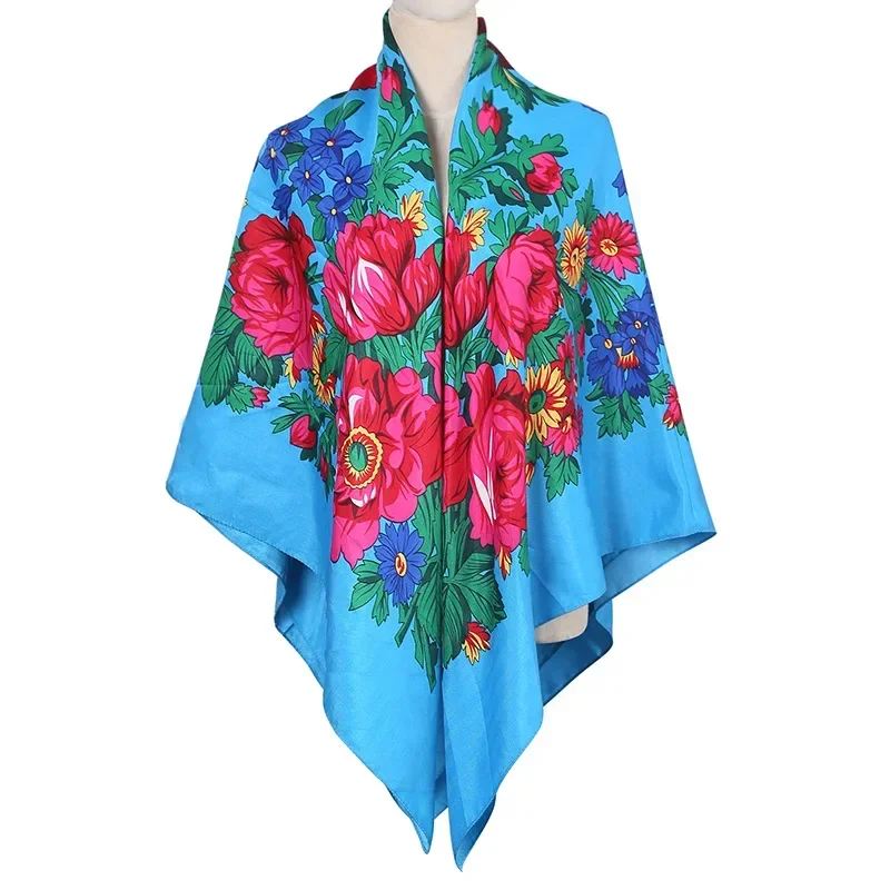 140x140CM Printed Square Scarf for Women Chinese Retro Style Uitable for All Seasons Shawl Handkerchief Babushka Hijab Head Wrap 5
