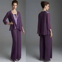 vestido novia evening party gown 2018 Elegant Three Pieces Mother Pant Suits Long Sleeves Plus Size Mother Of The Bride dresses
