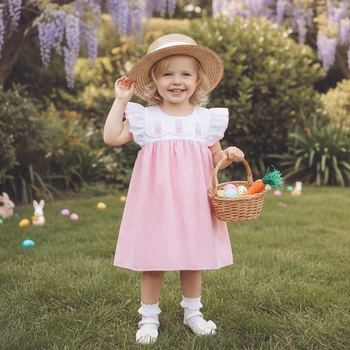 Girls Easter Carrot Stripe Dress 1
