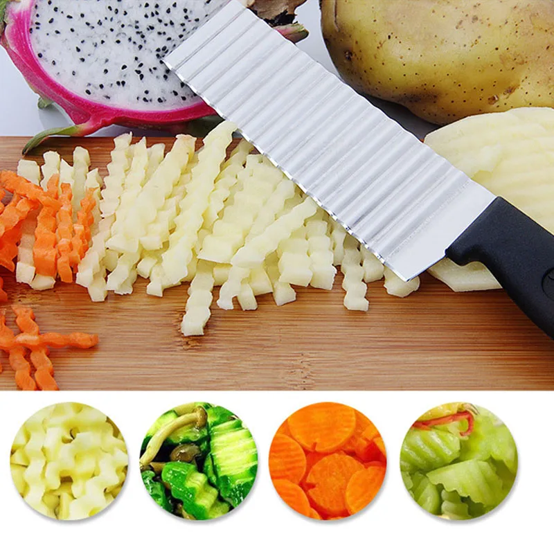 Dropship Stainless Steel Potato Chip Slicer Dough Vegetable Fruit Crinkle  Wavy Kitchen Knife Cutter Chopper French Fry Maker Tools Gadget to Sell  Online at a Lower Price