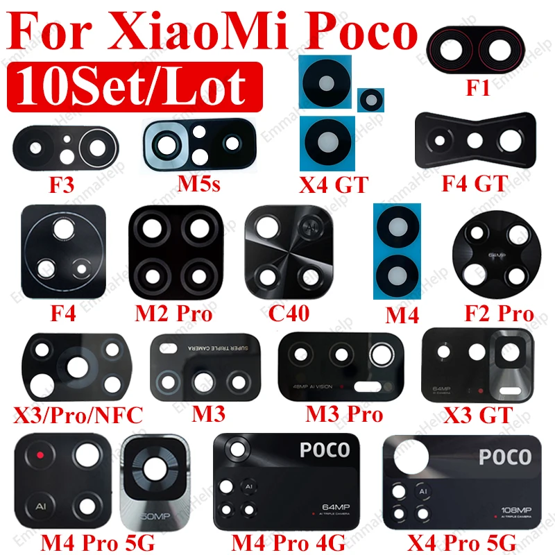 

EmmaHelp Rear Back Camera Lens Glass for Xiaomi Poco F4 GT F3 M5s M4 Pro 4G X3 Pro NFC X4 Pro 5G M3 M2 C40 C3 With Adhesive Glue
