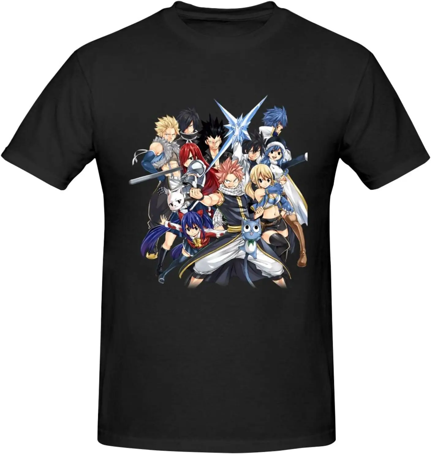 

Fairy Anime Tail Shirt Men's Breathable Custom Cotton Short Sleeve Tshirt Fashion Casual Tops Tees Black