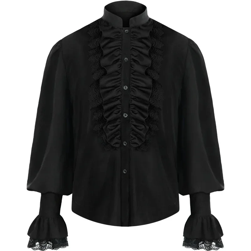 

Men Pirate Shirt Vampire Renaissance Victorian Steampunk Gothic Ruffled Medieval Halloween Cosplay Costume Clothing Chemise Tops