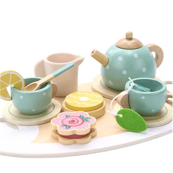 Juego de té de la tarde de simulación de madera para niños, juguete para juego de imitación, juego de rol de aprendizaje de comida, juguetes educativos para edades tempranas para niños pequeños G 1