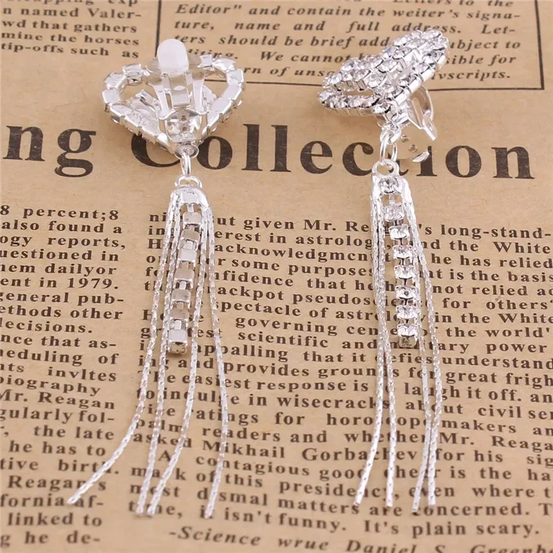 Rhinestone Crystal Long Tassel Tear Drop Geometric Flower Clip on Earrings No Pierced for Women Hypo-Allergenic Earring