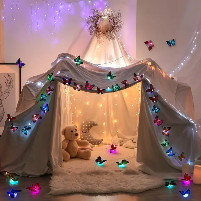 10 pièces 3D LED papillon décoration veilleuse autocollant simple et Double applique murale pour jardin arrière-cour pelouse fête fête Festive 2