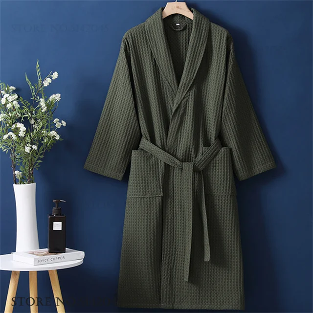 100% coton Couple Robe gaufre peignoir Robe Kimono Yukata maison vêtements décontracté femmes vêtements de nuit printemps été vêtements de détente