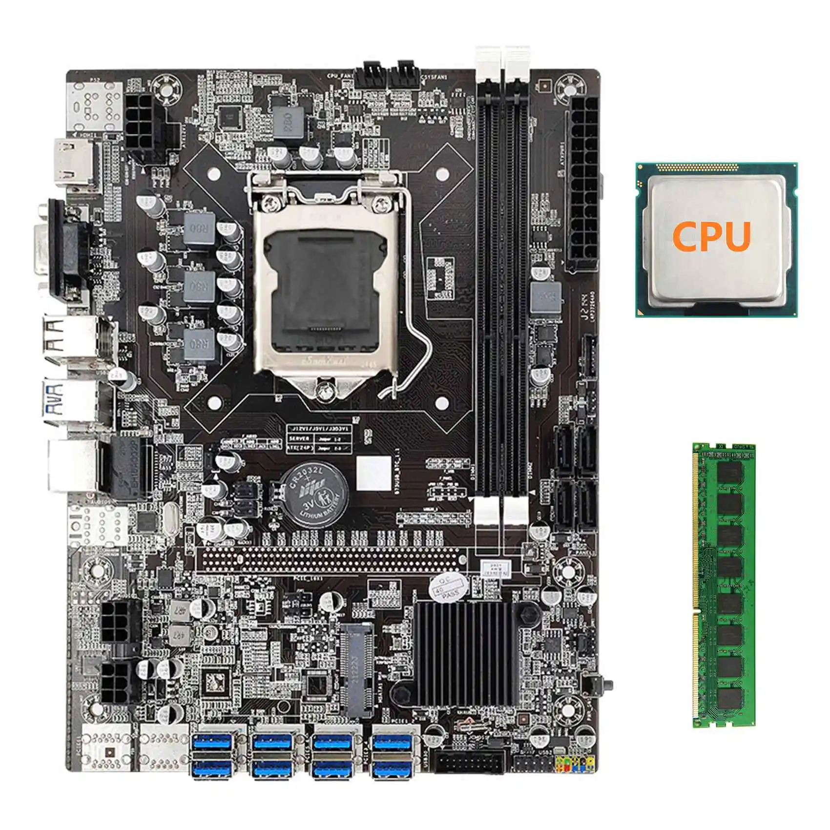 

Материнская плата B75 ETH для майнинга + ЦП + DDR3 4 Гб 1600 МГц ОЗУ LGA1155 8xpcie к USB поддержка DDR3 B75 USB Майнер материнская плата