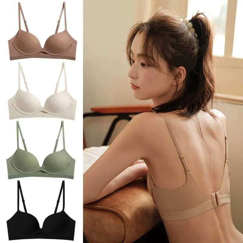 

Cross Border Seamless Underwear Women's Top Bracket No Underwire Anti-sag Adjustable Girl's Small Breast Push-up Bra Cover