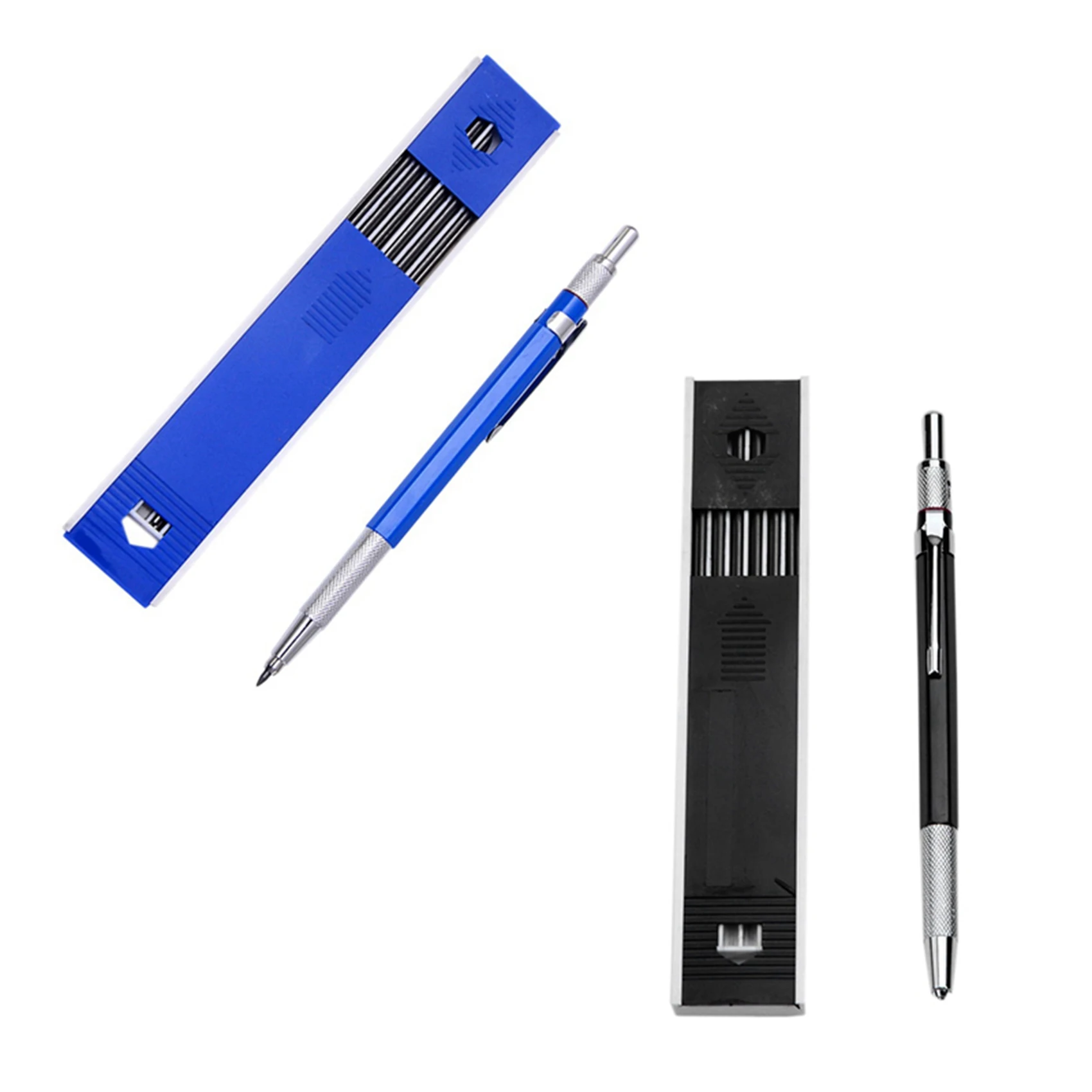 

2 Set 2.0mm Mechanical Lead Pencil for Draft Drawing Carpenter Crafting Art Sketching with 24 Pcs Refill, Blue & Black