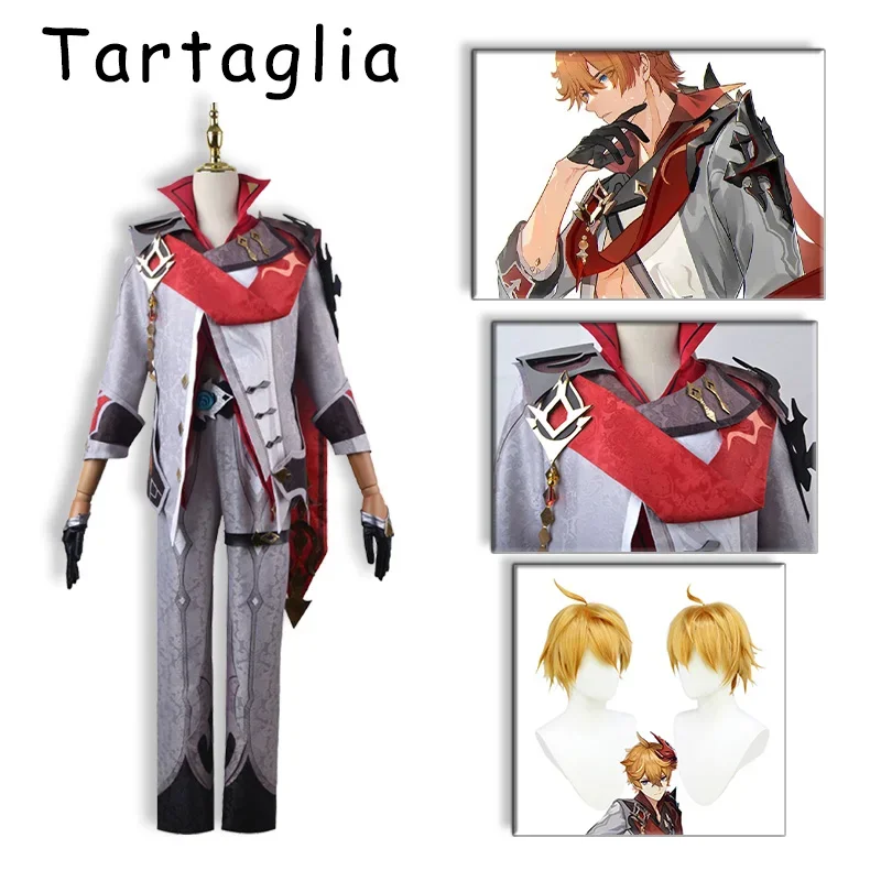 

Genshin Impact Tartaglia Cosplay Childe Fatui Executive Officer Costume Uniform Game Halloween Party Clothing Men Women Outfit