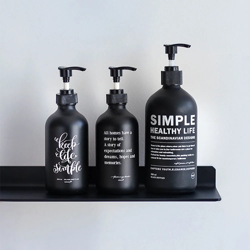 Frosted Black Glass Shampoo Bottle, Bathroom Soap Dispenser, Hair Conditioner Hand Sanitizer Replace Sub-bottle, 250ml 500ml
