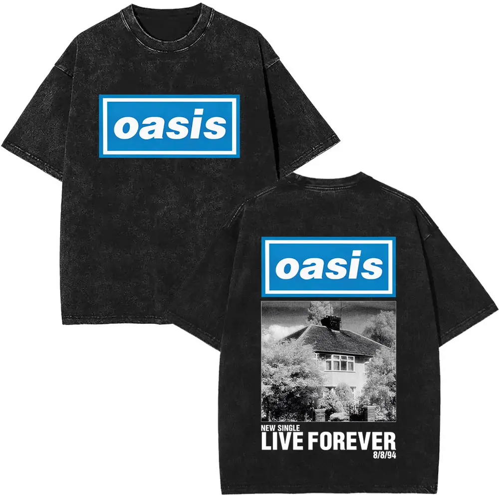 Washed Vintage Rock Band O-Oasis Live 25 World Tour Logo Print T