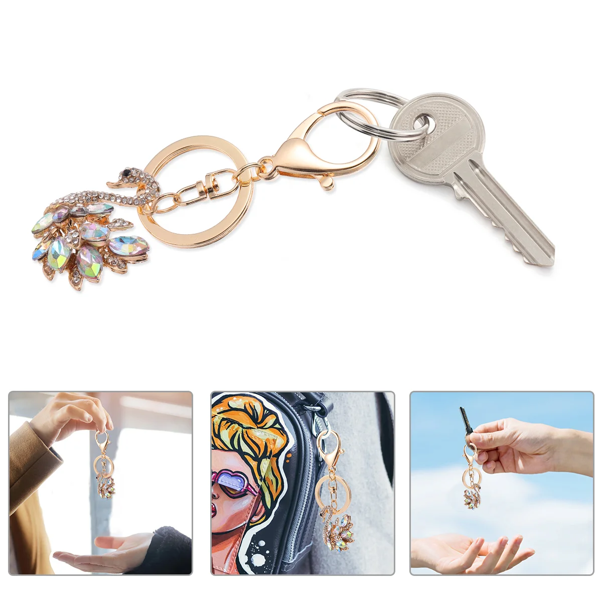 

1PC Chic Swan Key Ring Gift Pendant Rhinestone Key Chain Hanging Decorations