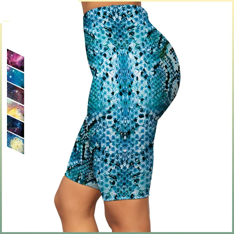 

B191-055 European and American New 2022 Digital Printing 3D Snake Skin Leopard Print Five Point YOGA SHORTS