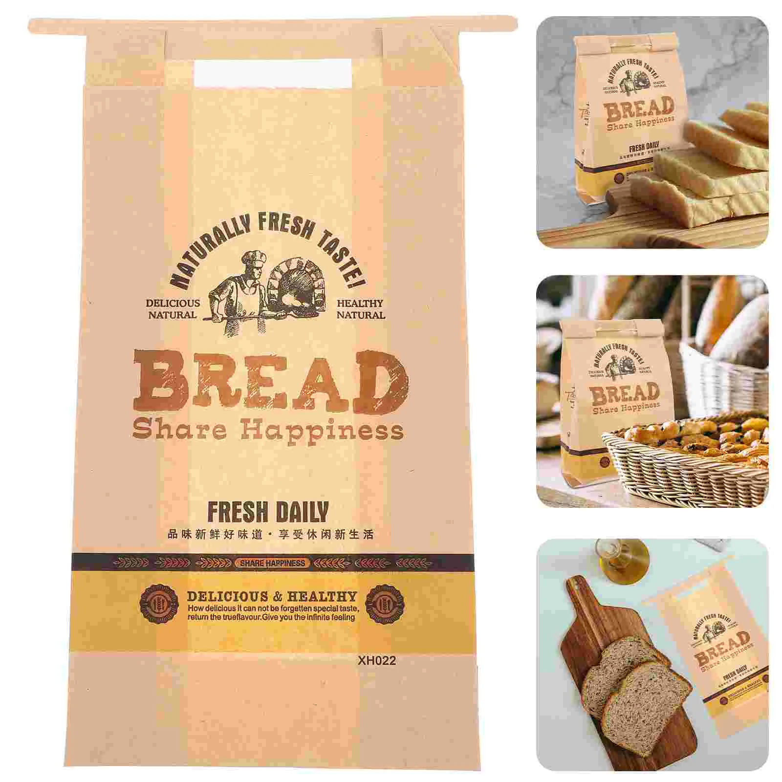 

50pcs Baked Paper Bread Loaf Bag with Clear Window Bread Kraft Paper Bag Toast Bag