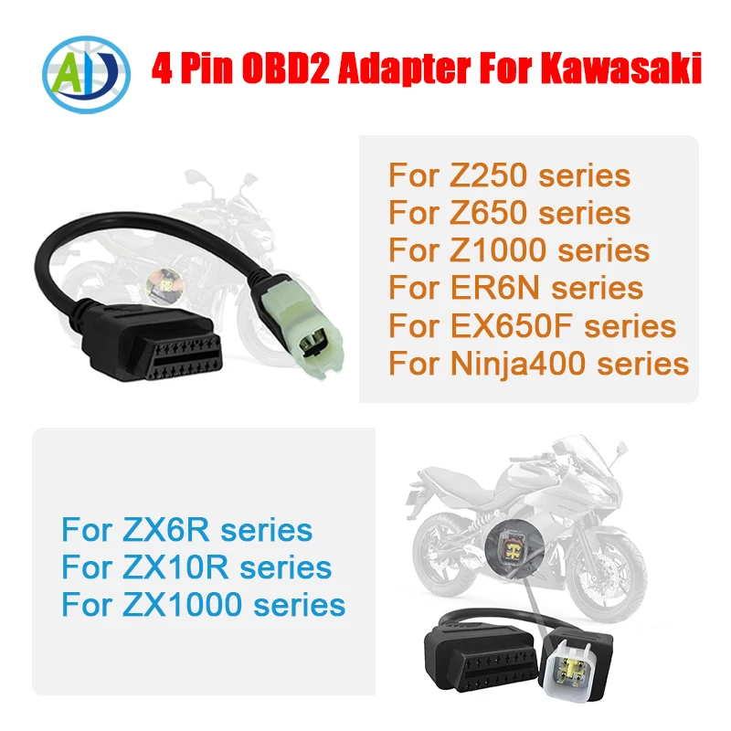 For Kawasaki 4Pin OBD2 Diagnostic Cable for Z250, Z650, Z1000