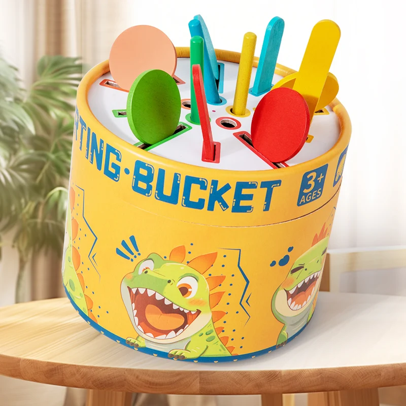 Kids Color Classification Cognition Cup Kindergarten Montessori Early Education Classification Bucket Colored Wooden Stick Toys 3
