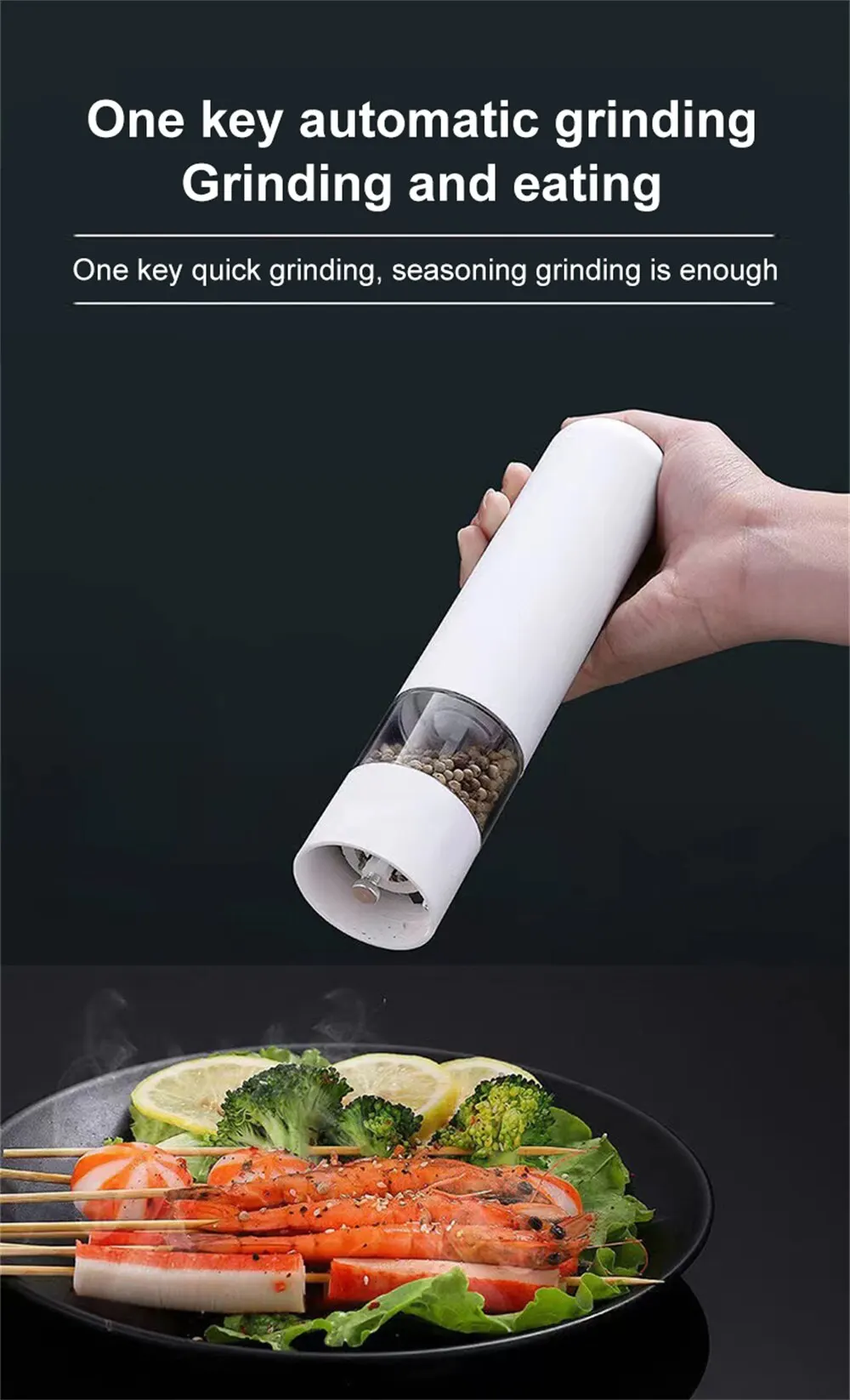 Description Picture 3 of itemElectric Automatic Mill Pepper And Salt Grinder With LED Light Adjustable Coarseness Spice Grinder Kitchen Cooking Tool
