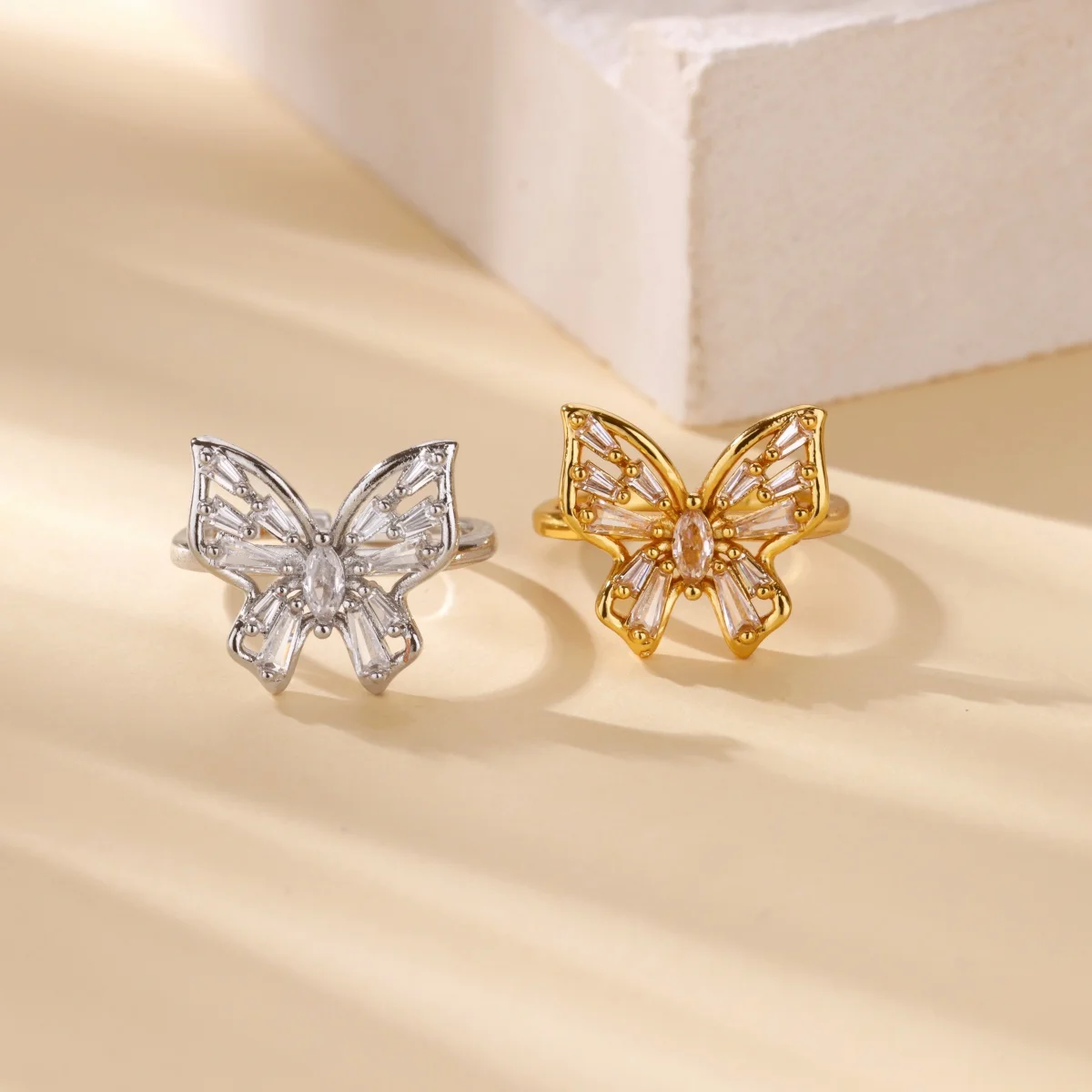 Zircon Butterfly Rings Gold Wedding