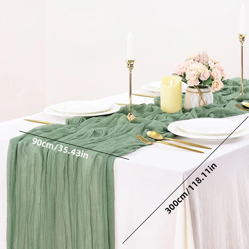 Runner da tavola in chiffon, 90 x 300 cm, colore verde salvia