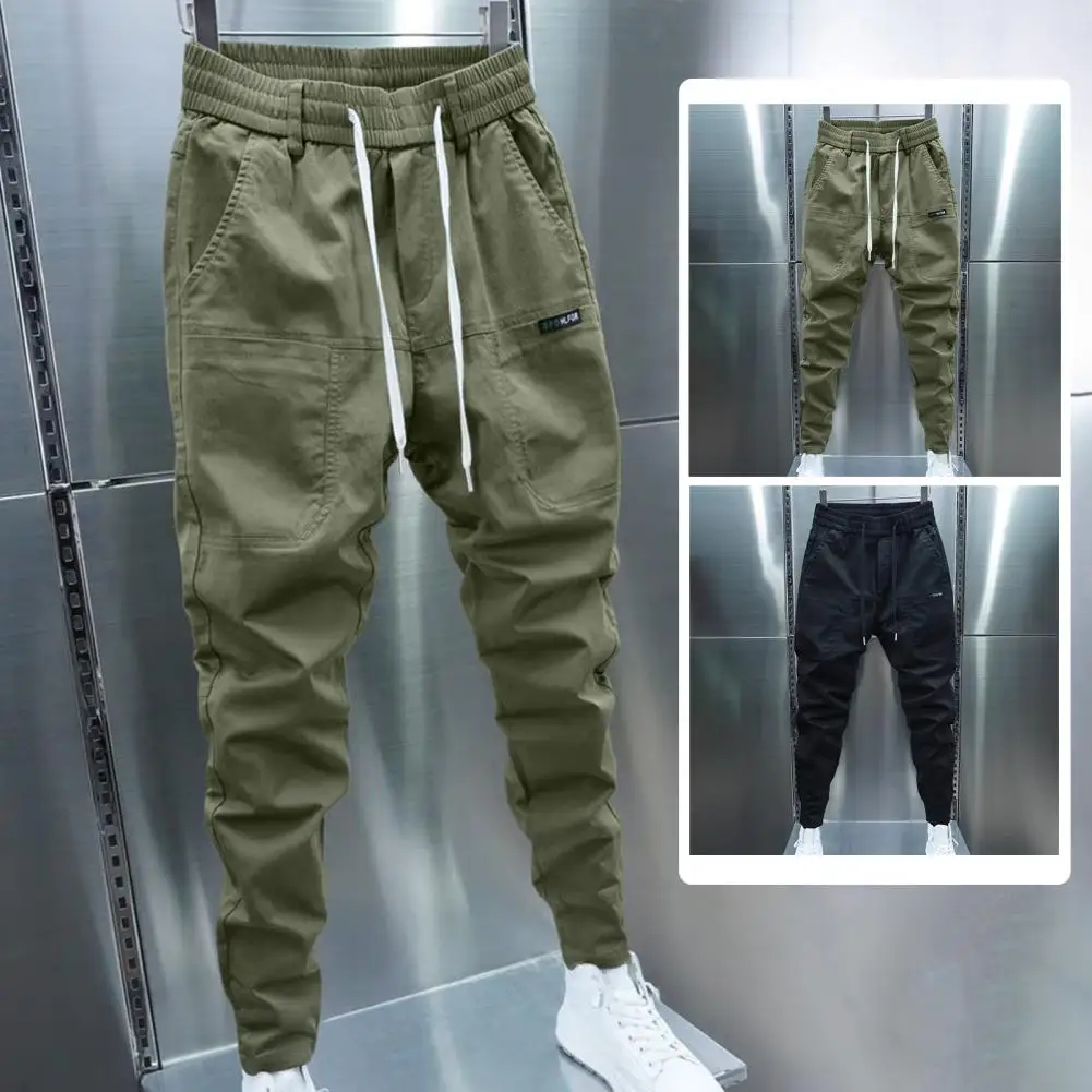 

Solid Color Men Trousers Cozy Men's Drawstring Sweatpants with Plush Lining Pockets Warm Casual Streetwear Trousers for Sports