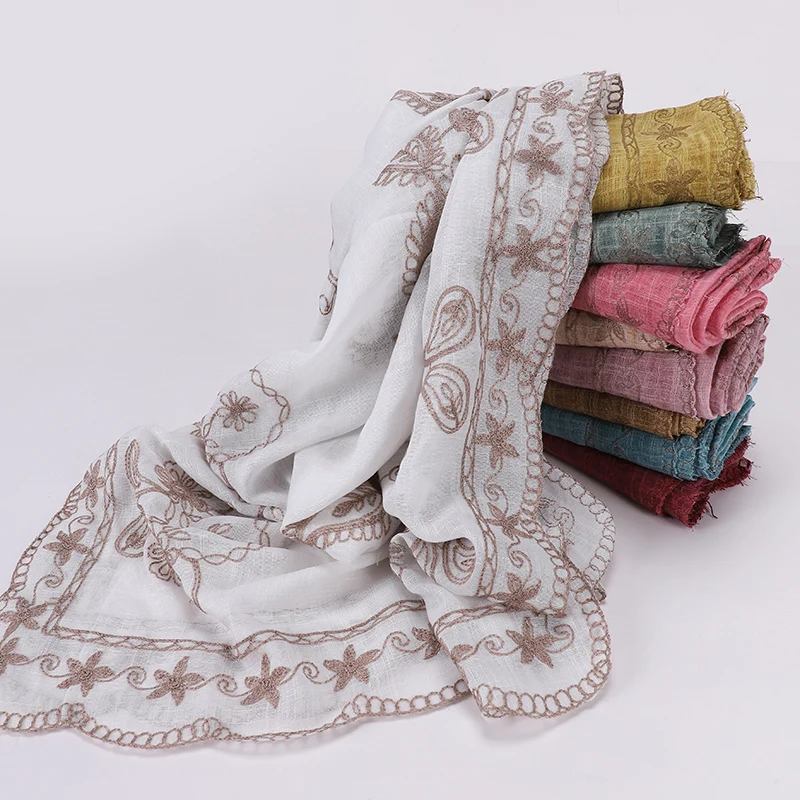 

Fashion Hijab Scarf Women Embroidered Shawl Wrap Muslim Headband Female Islamic Head Cover Voile Femme Foulard