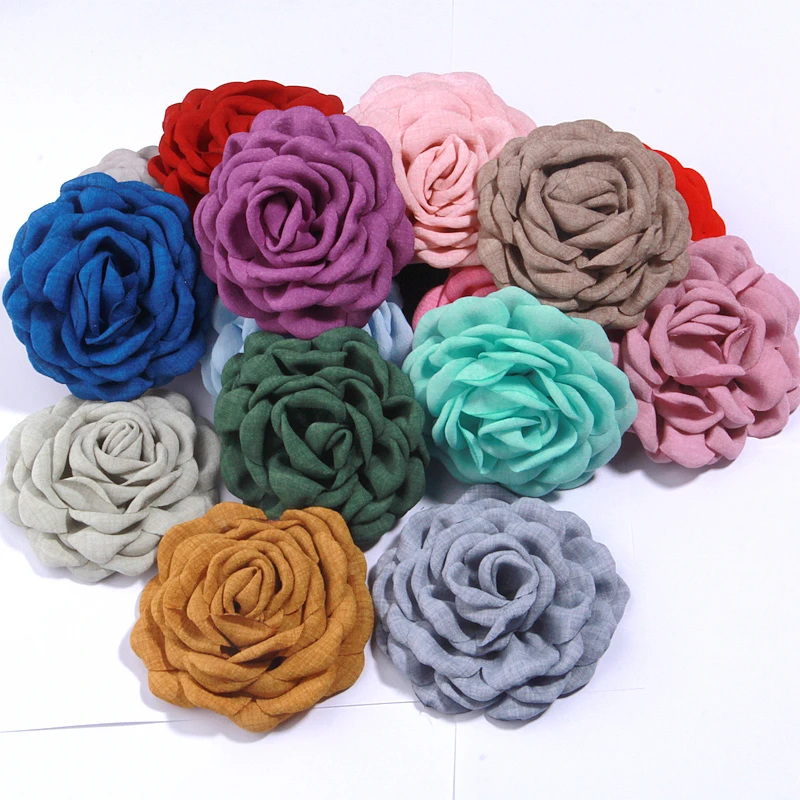 5 Stück 8,8 cm 3,4 Zoll handgefertigte Stoffblumen mit verbrannten Kanten, künstliche Blüten für Hochzeiten, Kopfschmuck, Schuhe, Kleidung, Broschen-Deko, DIY-Zubehör