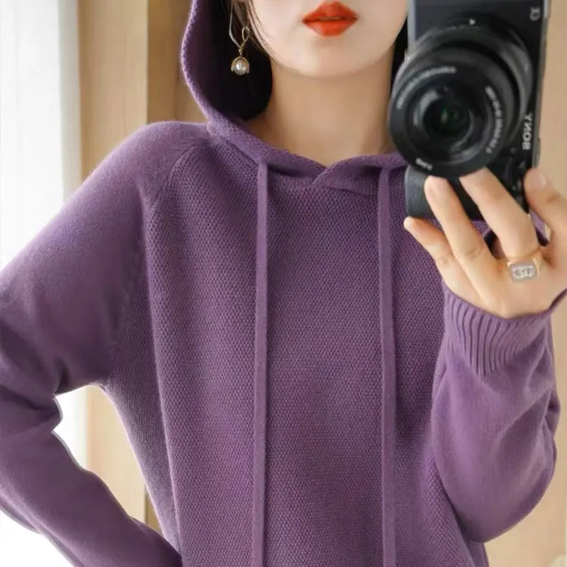 

2024 Autumn and Winter Women's Sweatshirt Pure Seamless Ready To Wear Hooded Female Friendly Knitted Fashion Sweaters M62