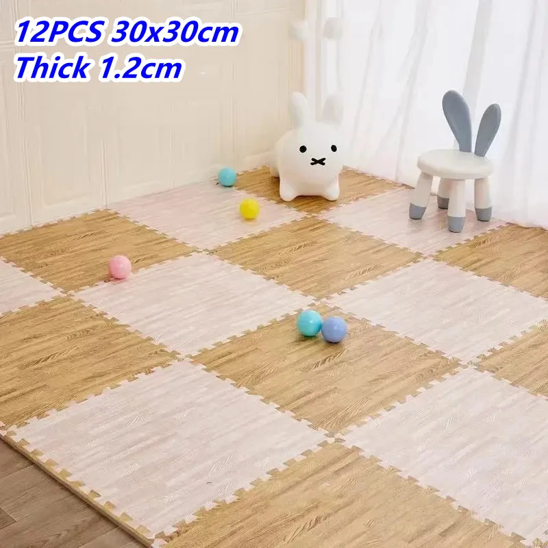 12PCS Puzzle Mat 30x30cm Foam Play Mats Rug Baby Game Mat Baby Activity Gym Puzzle Mat Wood Grain Floor Mat Kids Carpet Play Mat