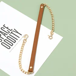 Elegant Gold Metal Chain with Black Leather Strap - Versatile Accessory with Square Safety Buckle for Handbags, Shoulder Bags, and Wallets (Brown)