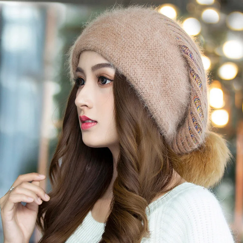 

Winter Women's Wool Knitted Hat Fashionable And Warm Folding Soft Hat Casual Windproof Women's Wool Hat