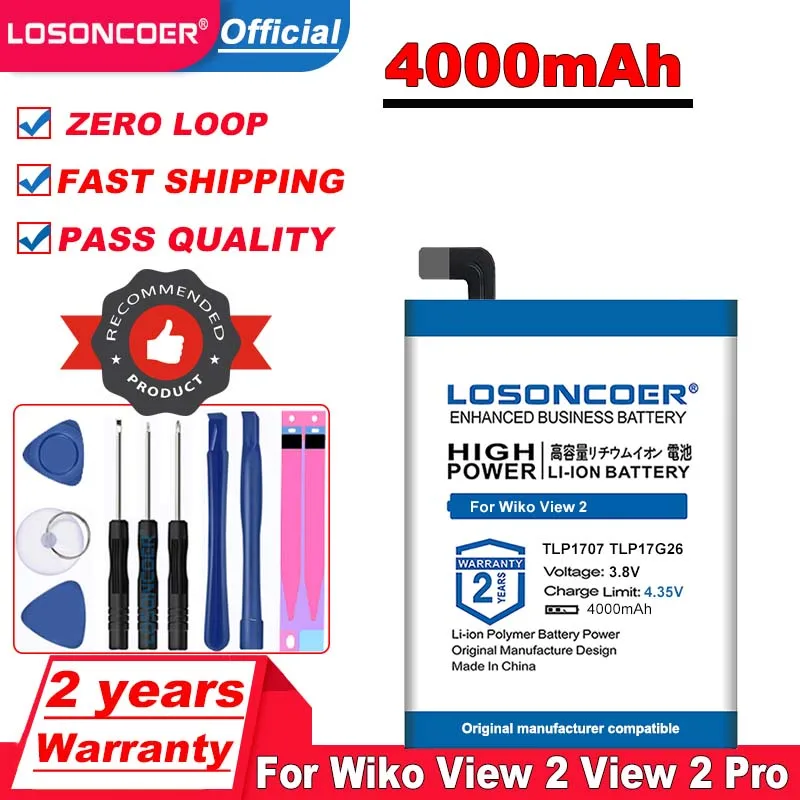 Аккумулятор LOSONCOER 4000 мАч TLP1707 TLP17G26 для Wiko View 2 Pro W-C800 W-C860 + Бесплатные инструменты |