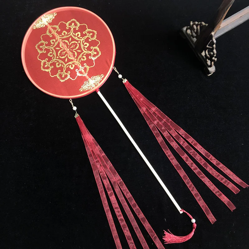 Set Da 3 Ventagli Rotondi Vintage Cinesi Per Donne, Con Manico In Legno E Nappa, Diametro 21 Cm, Non Pieghevoli - 3