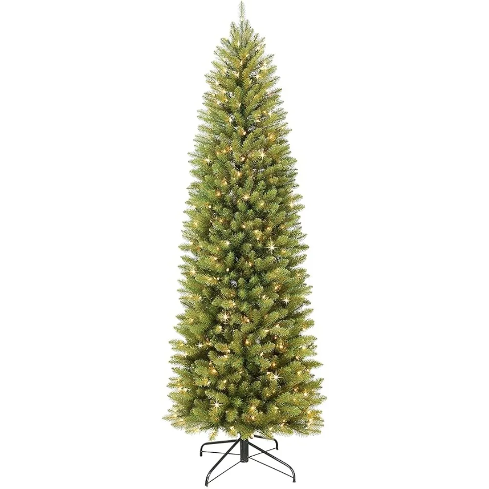

7.5 Foot Pre-Lit Pencil Artificial Christmas Tree With 350 UL Listed Clear Lights Green Decorations Festive Party Freight free