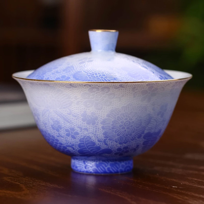 

Fresh Gradient Pink Pastel Rolling Porcelain Two Only Tureen Pink Color Rolling Track Rock Tea Cover Teacup Kung Fu Tea Set