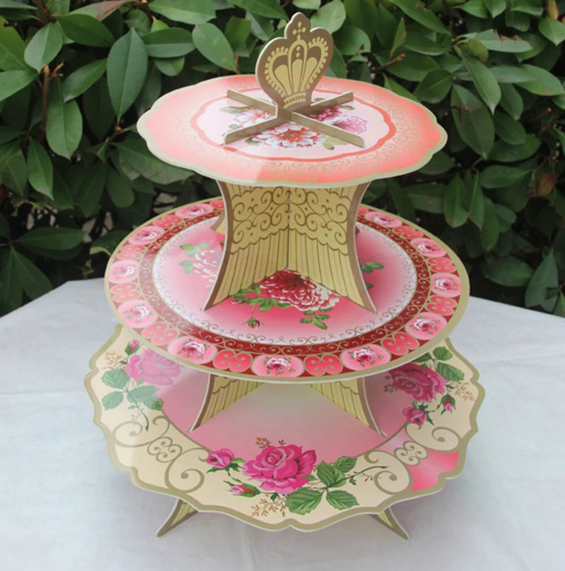 3Tier Cupcake Display Stand Vintage Flower Paper Craft Decor Cake Stand Wedding Party Card BoardCake Tools Birthday Party Decor