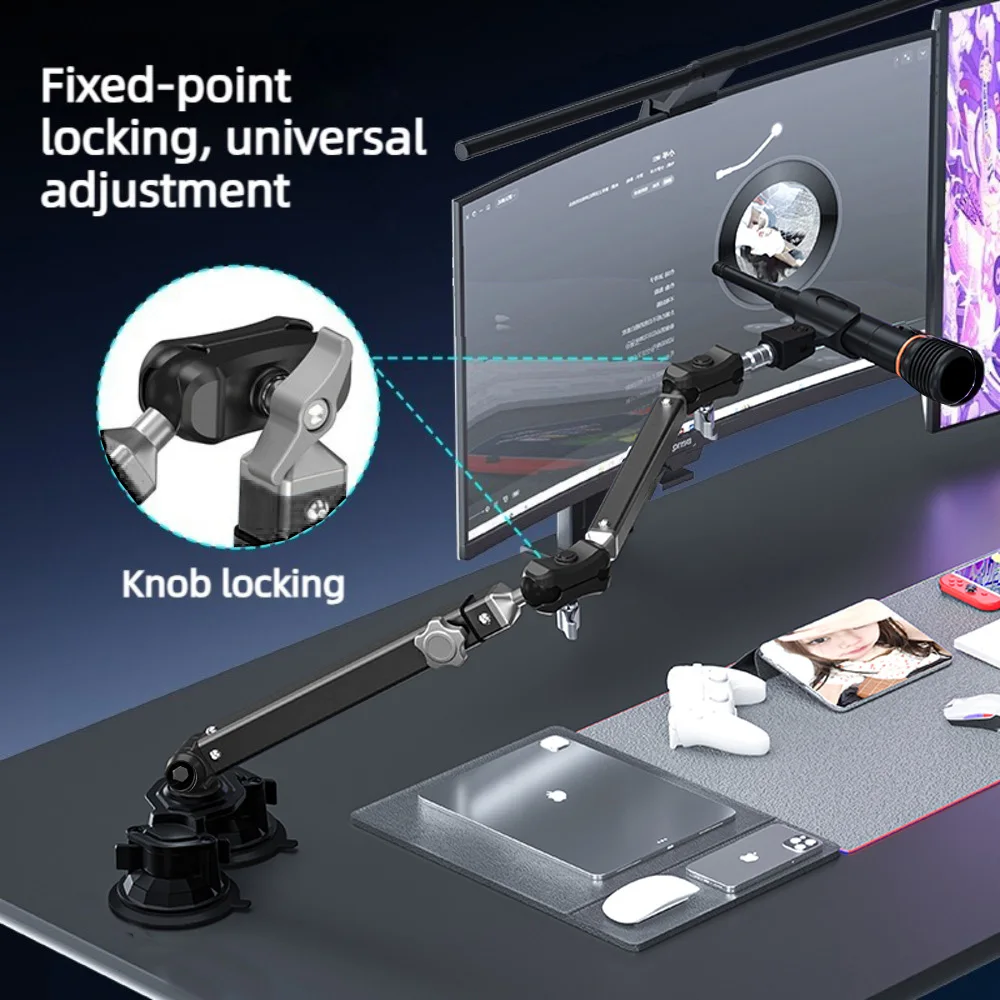 Lanparte 마이크 붐 암, 마이크 스탠드 데스크 더블 석션 컵 베이스(리프팅 스탠드 포함), Hyper X Fifine K669B Shure용 마이크 암