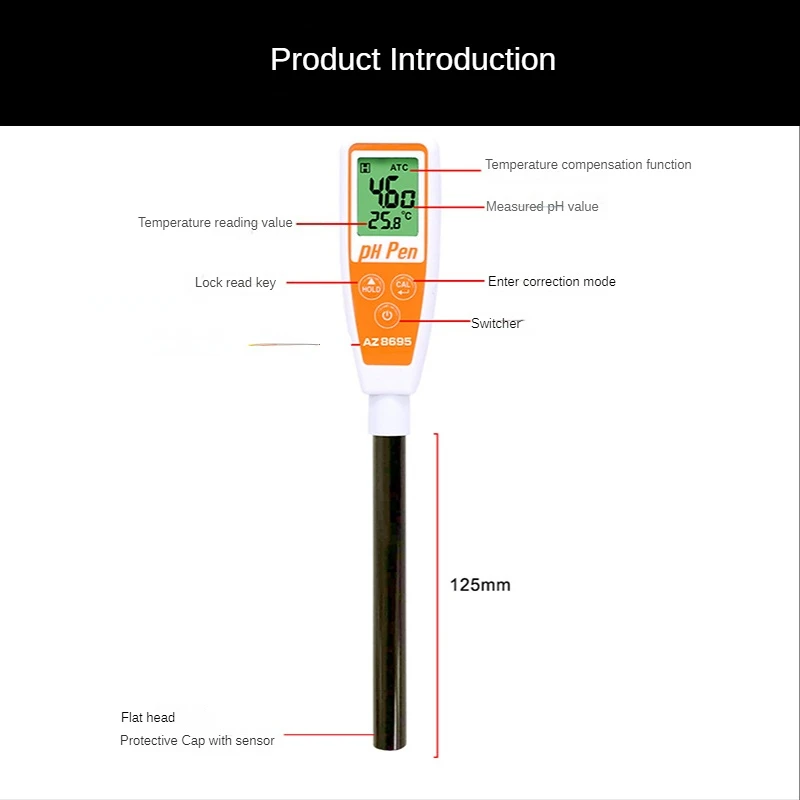 

AZ8695 Surface type pH meter Leather pH meter Skin surface pH test Pen type pH meter
