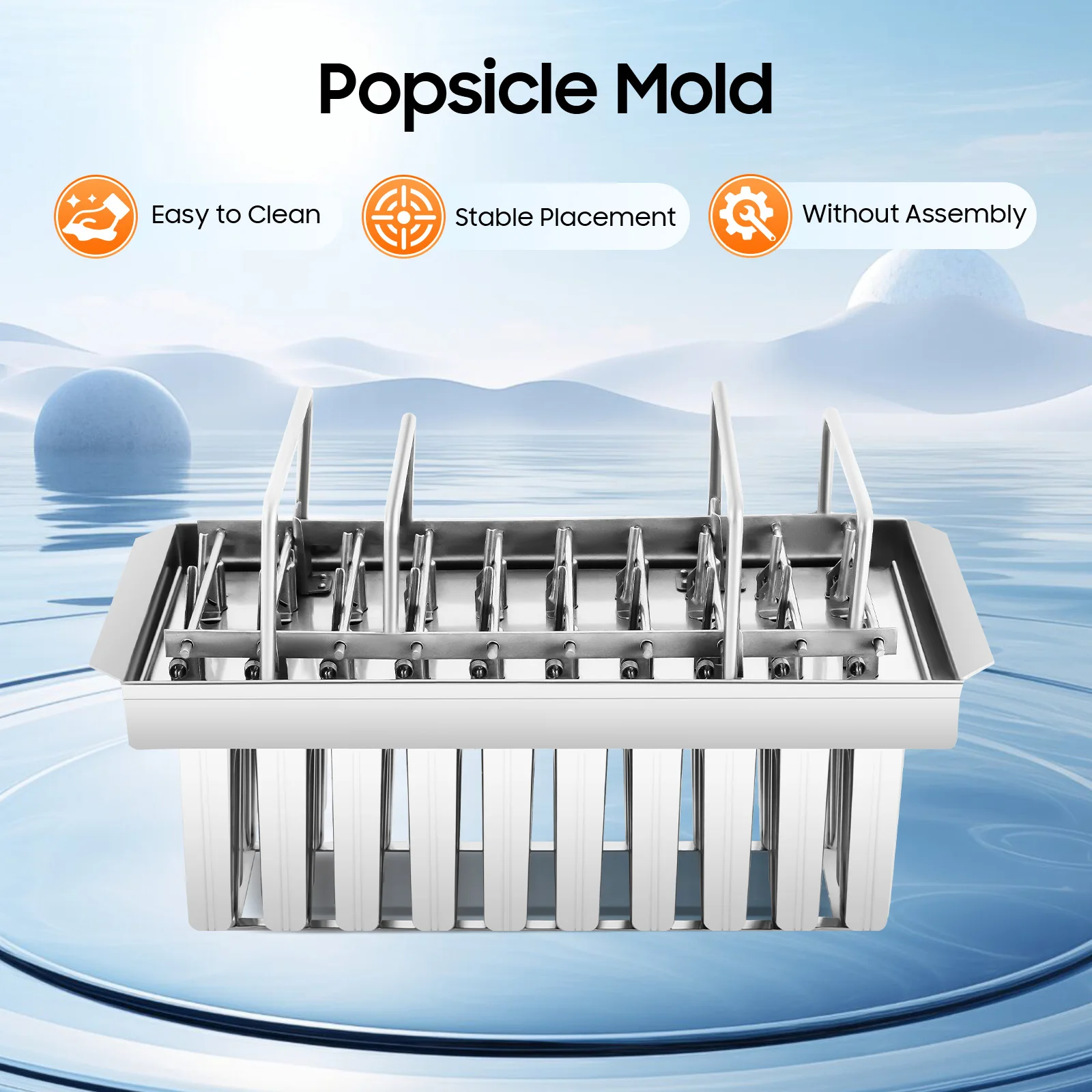 20PCS Stainless Steel Popsicle Mold, 85g/0.19lbs Each Mold Capacity, Round Headed Double Groove Ice Pop Molds