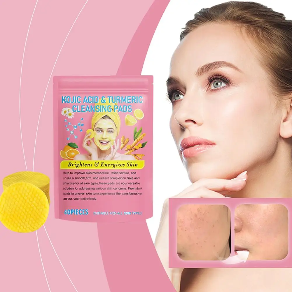 40ps Turmeric Kojic Acid Cleansing Exfoliating Facial Pads Sponges Keratin Skin Oil Excess Skin Balance