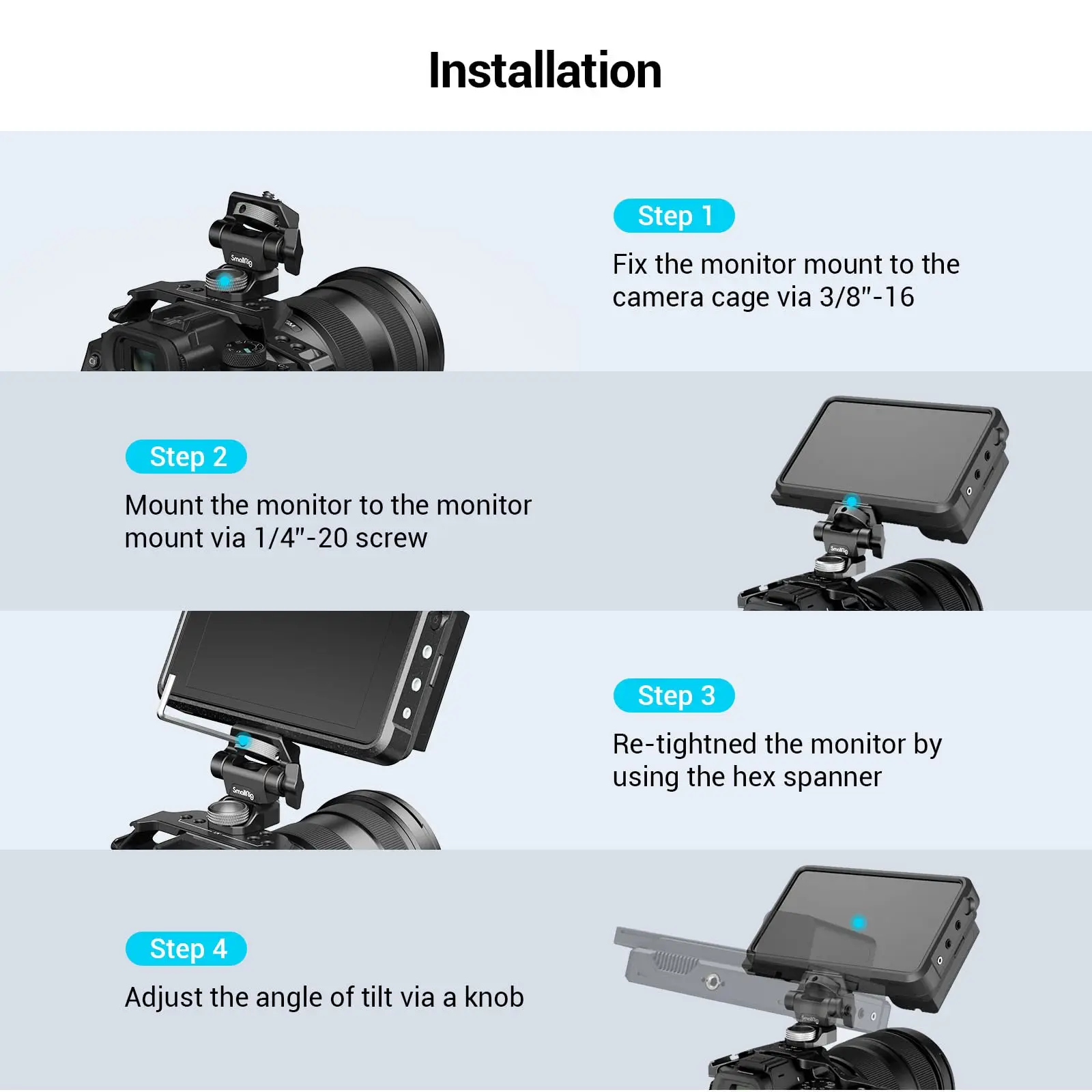 SMALLRIG Supporto per Monitor da Telecamera Lite con Slitta a Freddo, Girevole a 360° e SMALLRIG Supporto per Monitor da Telecamera Lite con Slitta a Freddo, Girevole a 360° e