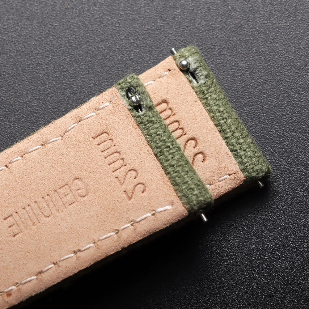 Vintage Nylon Watch Strap, Handmade Quick Release Bracelet, Black Khaki Green