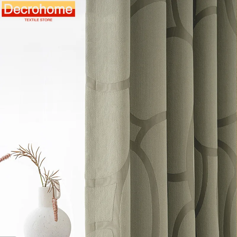 

Grey Chenille Jacquard Thickened Blackout Curtains for Bedroom Living Room Customized Finished French Window Balcony