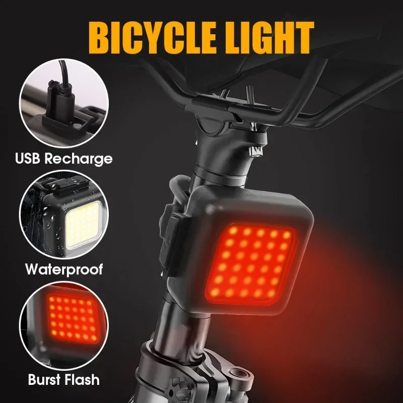 1 Pair Bicycle Front Rear Lights COB High Bright Bike Headlight Taillight USB Re