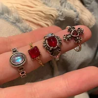 LATS Vintage Gothic Red Crystal Cross Geometry Open Rings for Women Y2k Punk Creative Grunge Jewelry Accessories Gift
