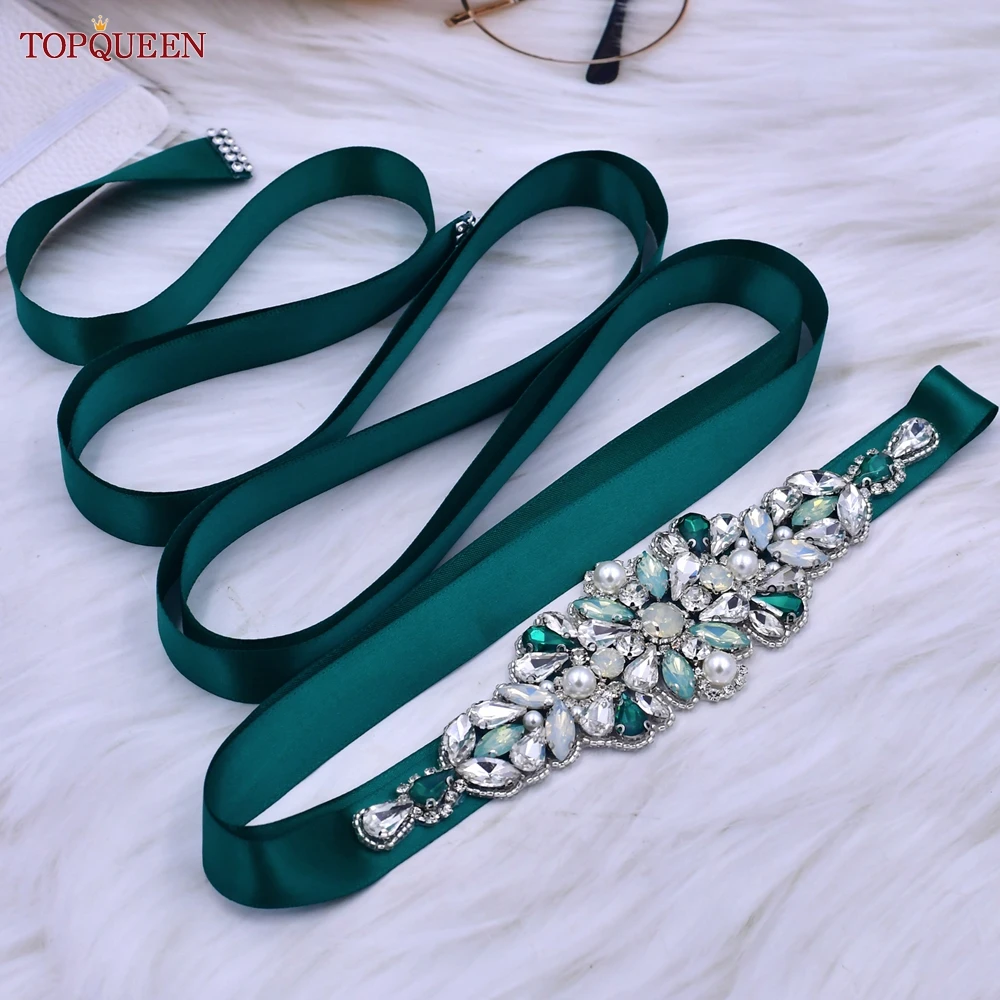Bridal Waistband Bridal Dress Decoration TOPQUEEN Multiple Styles Green Belt With Diamonds Bridal Wedding Accessories Rhinestone Women Dresses Evening Girdles S30