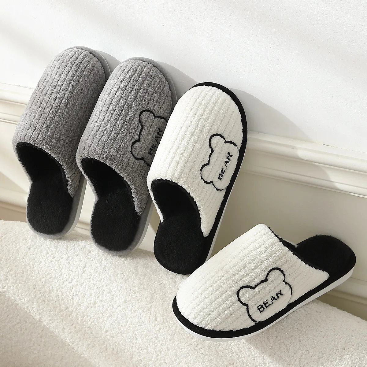 Indoor Slippers Women Men Autumn Winter Thick Sole House Warm Fur Shoes Couples Home Non-Slip Large Size Men'S Cotton Slippers 6